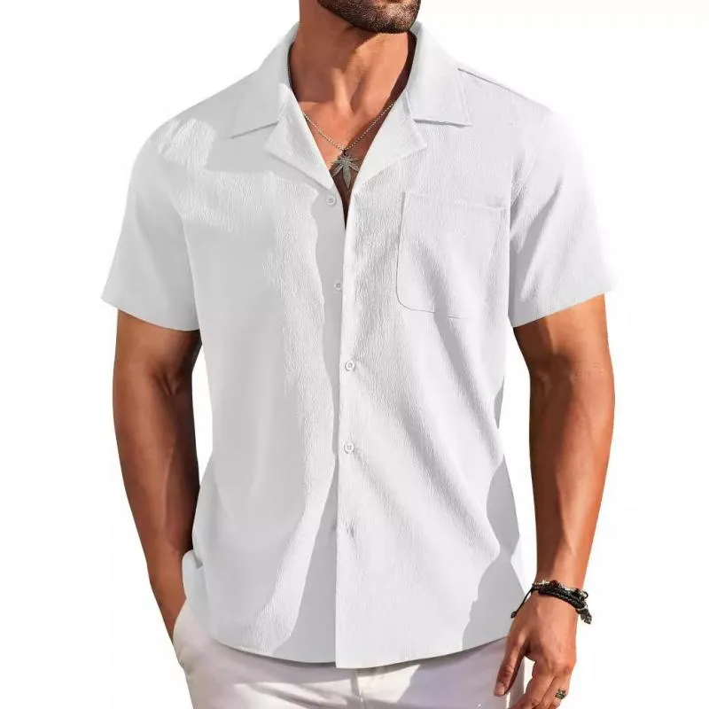Men's Casual Solid Color Lapel Chest Pocket Short-Sleeved Shirt 61658227Y sold by Manly product image thumbnail 4