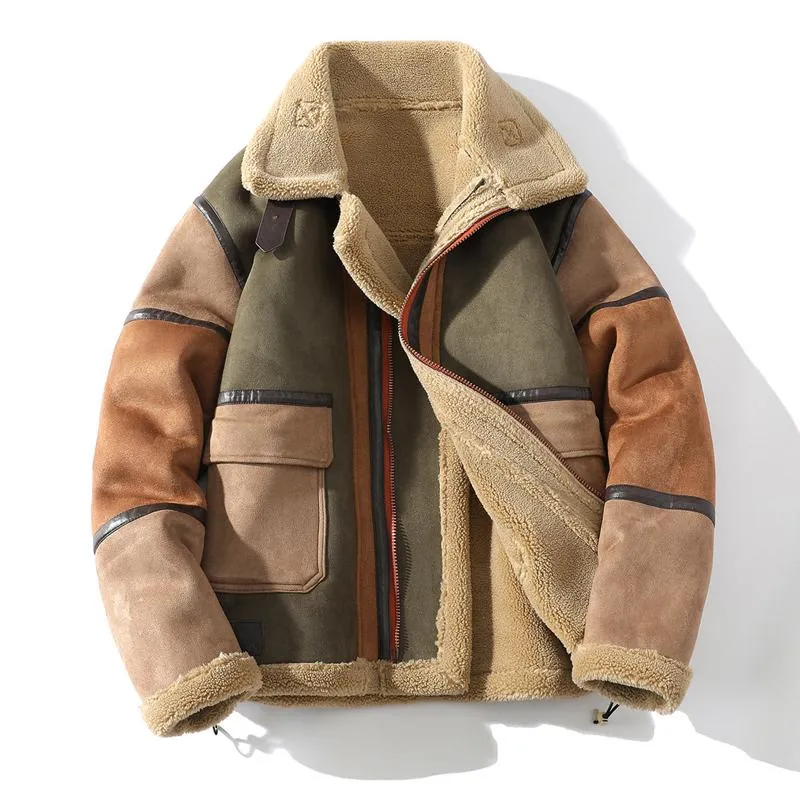 Men's Casual Color Block Lapel Warm Shearling Jacket 31363803Y sold by Manly product image thumbnail 5
