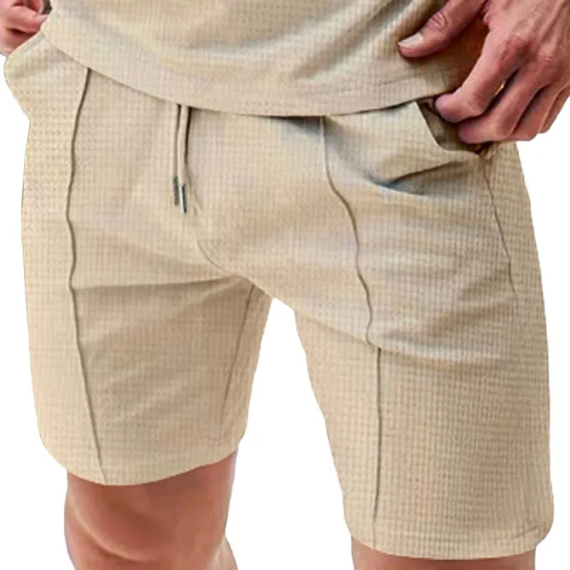 Men's Solid Waffle Drawstring Elastic Waist Sports Shorts 47365164Z sold by Manly