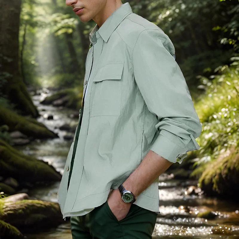 Men's Vintage Solid Color Long Sleeve Cargo Shirt Jacket 50462603Y sold by Manly product image thumbnail 4