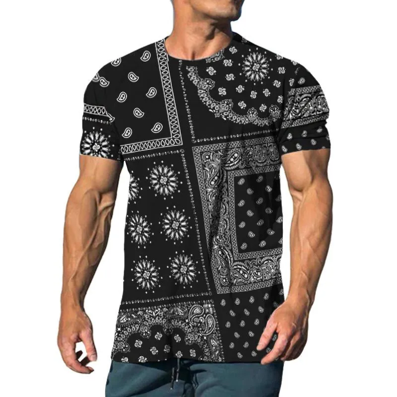 Men's Punk Rock Perris Cashew Flower Crew Neck T-Shirt 69283194TO sold by Manly