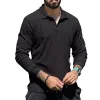 Men's Casual Lapel Solid Color Long Sleeve Polo Shirt 69584762M sold by Manly