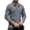 Men's Casual Lapel Solid Color Long Sleeve Polo Shirt 69584762M sold by Manly