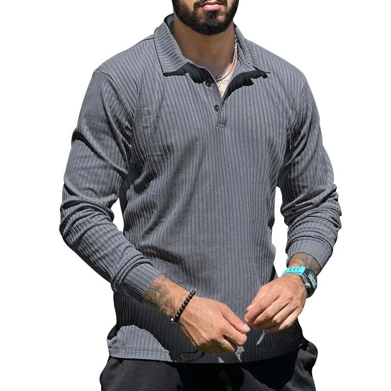 Men's Casual Lapel Solid Color Long Sleeve Polo Shirt 69584762M sold by Manly product image thumbnail 2