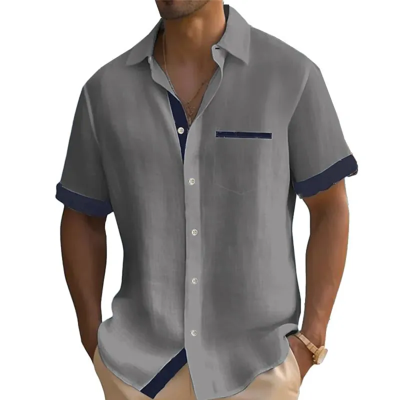 Men's Casual Lapel Color Block Short-sleeved Shirt 48593447X sold by Manly