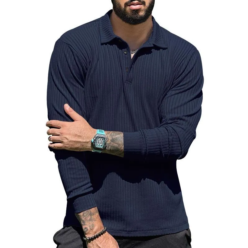 Men's Casual Lapel Solid Color Long Sleeve Polo Shirt 69584762M sold by Manly product image thumbnail 5