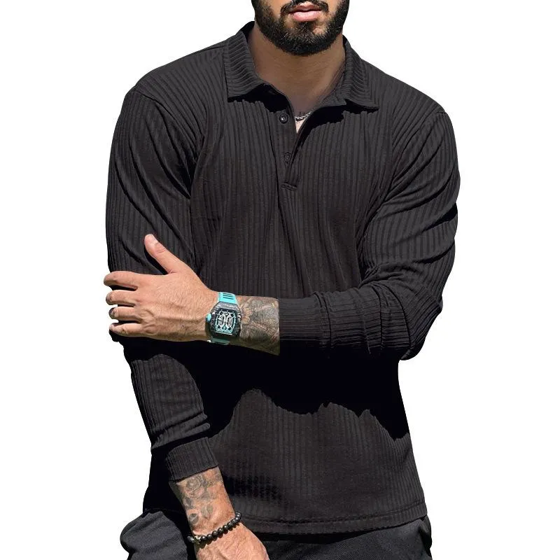 Men's Casual Lapel Solid Color Long Sleeve Polo Shirt 69584762M sold by Manly product image thumbnail 3