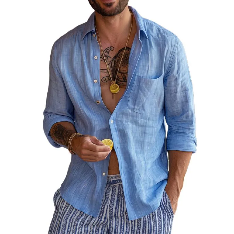 Men's Solid Color Lapel Breast Pocket Long Sleeve Shirt 35575933Z sold by Manly