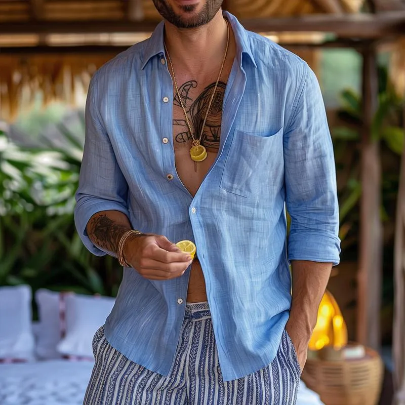 Men's Solid Color Lapel Breast Pocket Long Sleeve Shirt 35575933Z sold by Manly product image thumbnail 2