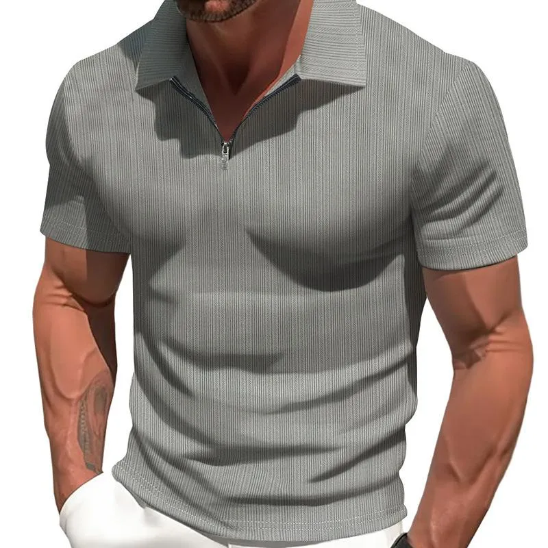 Men's Solid Striped Lapel Short Sleeve Polo Shirt 77349882Z sold by Manly product image thumbnail 3