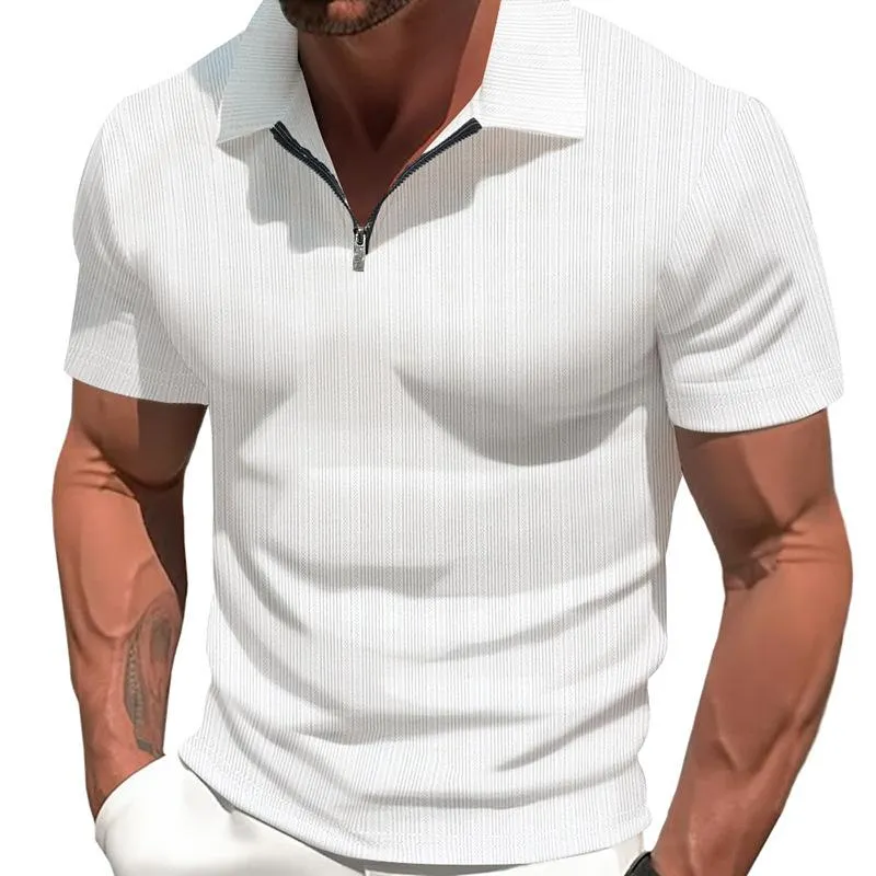 Men's Solid Striped Lapel Short Sleeve Polo Shirt 77349882Z sold by Manly product image thumbnail 4
