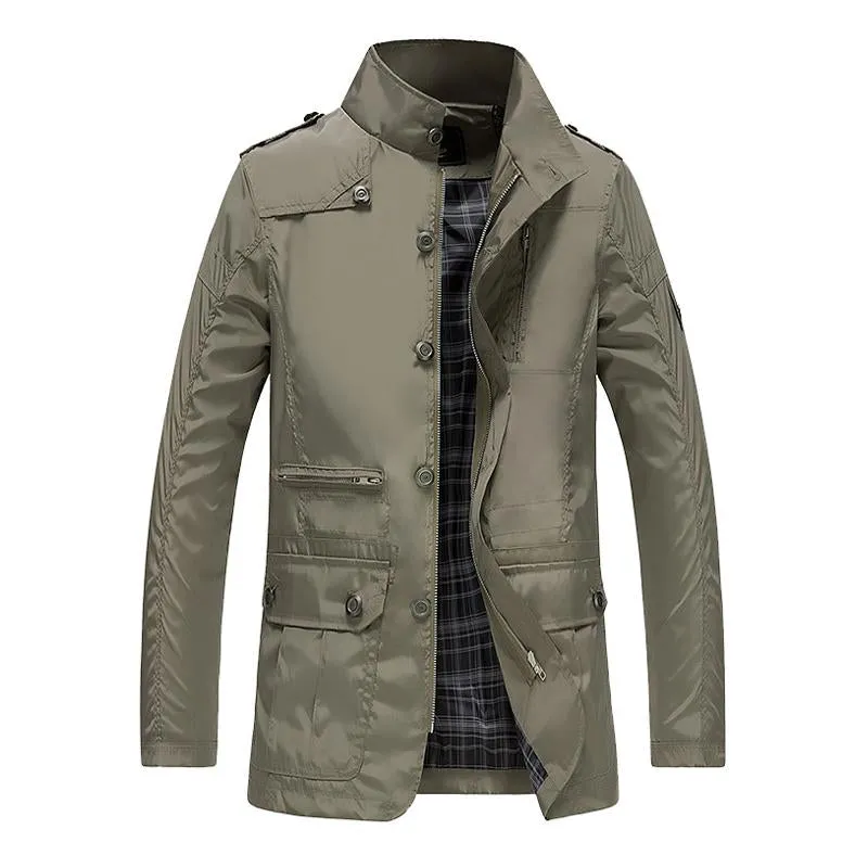 Men's Casual Stand Collar Solid Color Button Trench Coat 38854212X sold by Manly