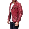 Men's Vintage Distressed Panel Zipper Lapel Long Sleeve Leather Jacket 68752078M sold by Manly