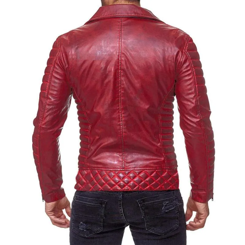 Men's Vintage Distressed Panel Zipper Lapel Long Sleeve Leather Jacket 68752078M sold by Manly product image thumbnail 4