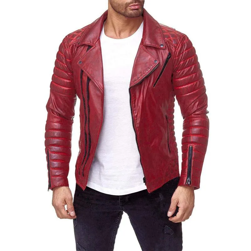 Men's Vintage Distressed Panel Zipper Lapel Long Sleeve Leather Jacket 68752078M sold by Manly product image thumbnail 3