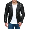 Men's Vintage Distressed Panel Zipper Lapel Long Sleeve Leather Jacket 68752078M sold by Manly