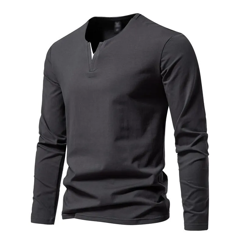 Men's Casual Solid Color V-Neck Loose Long-Sleeved T-Shirt 74143163M sold by Manly product image thumbnail 4