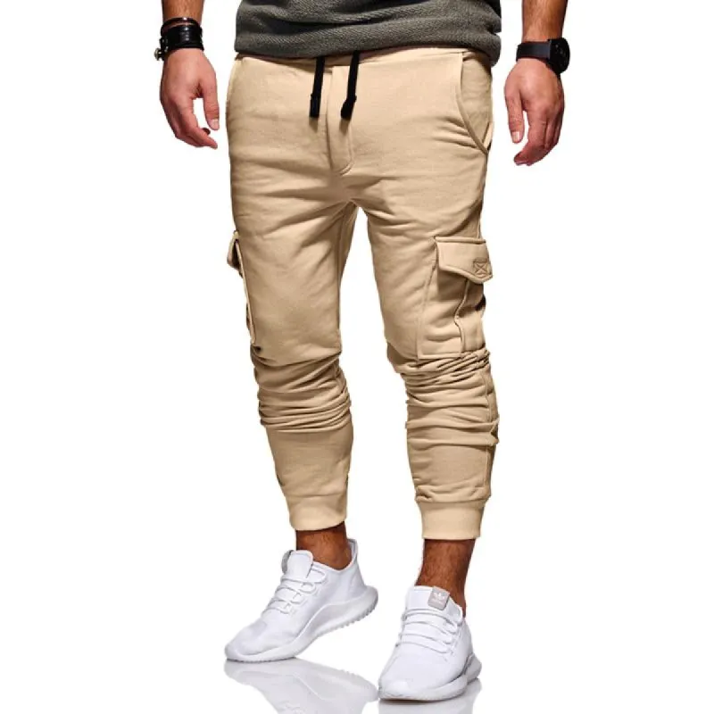 Men's Solid Color Casual Fashion Tether Elastic Multi Pocket Sweatpants 03839355X sold by Manly