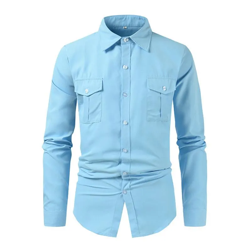 Men's Multi Pocket Casual Lapel Solid Color Long Sleeve Shirt 98494427X sold by Manly