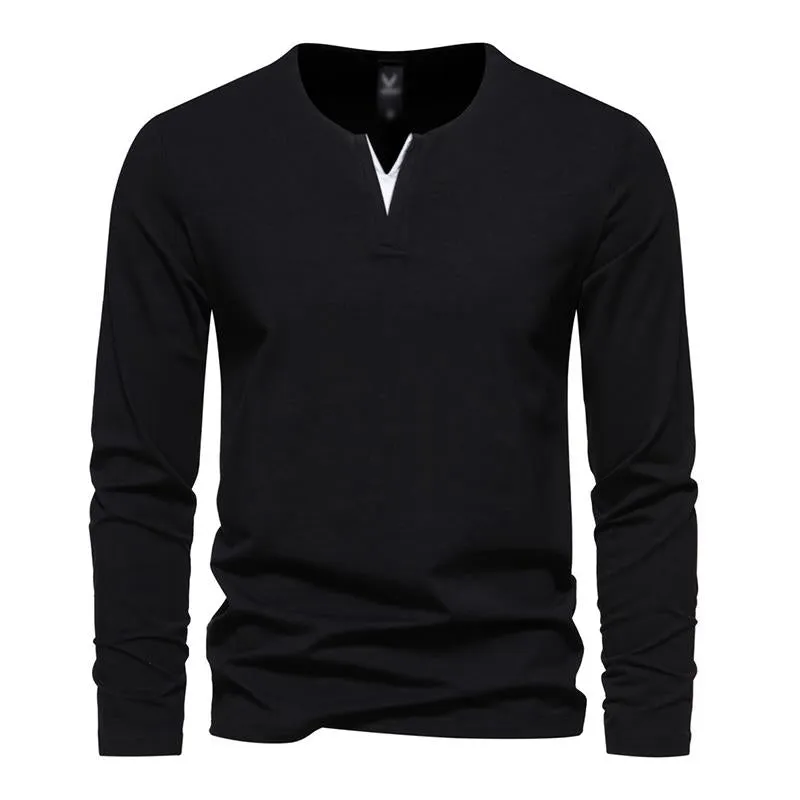 Men's Casual Solid Color V-Neck Loose Long-Sleeved T-Shirt 74143163M sold by Manly product image thumbnail 3
