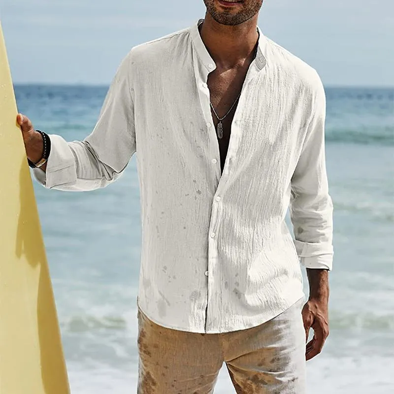Men's Casual Stand Collar Solid Color Slim Button Long Sleeve Shirt 83861552M sold by Manly product image thumbnail 2