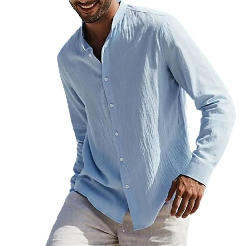 Men's Casual Stand Collar Solid Color Slim Button Long Sleeve Shirt 83861552M sold by Manly