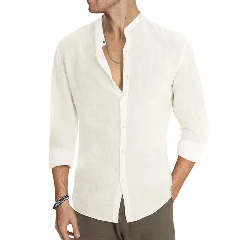 Men's Casual Stand Collar Solid Color Slim Button Long Sleeve Shirt 83861552M sold by Manly product image thumbnail 4