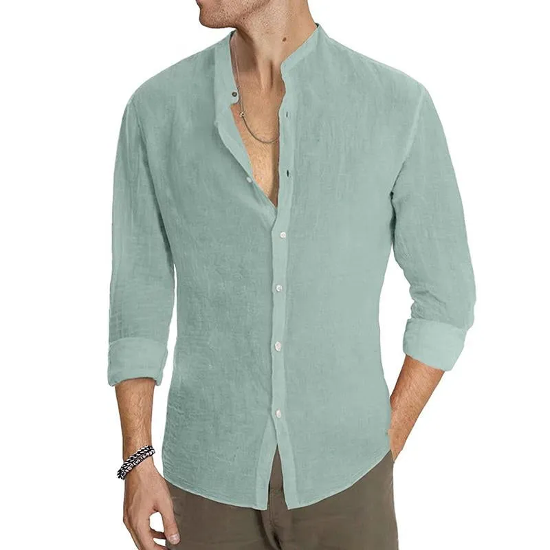 Men's Casual Stand Collar Solid Color Slim Button Long Sleeve Shirt 83861552M sold by Manly product image thumbnail 5