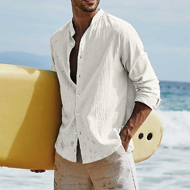Men's Casual Stand Collar Solid Color Slim Button Long Sleeve Shirt 83861552M sold by Manly product image thumbnail 3
