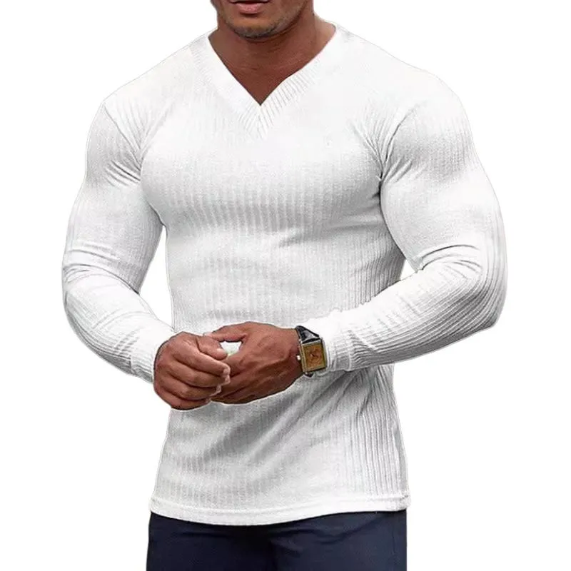 Men's Casual Solid Color V-Neck Slim Fit Long Sleeve T-Shirt 68749808M sold by Manly