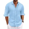Men's Casual Solid Color Cotton Linen Long Sleeve Lapel Shirt 72929978M sold by Manly