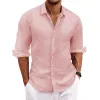 Men's Casual Solid Color Cotton Linen Long Sleeve Lapel Shirt 72929978M sold by Manly