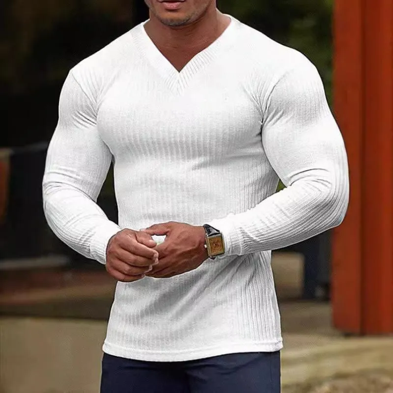 Men's Casual Solid Color V-Neck Slim Fit Long Sleeve T-Shirt 68749808M sold by Manly product image thumbnail 2