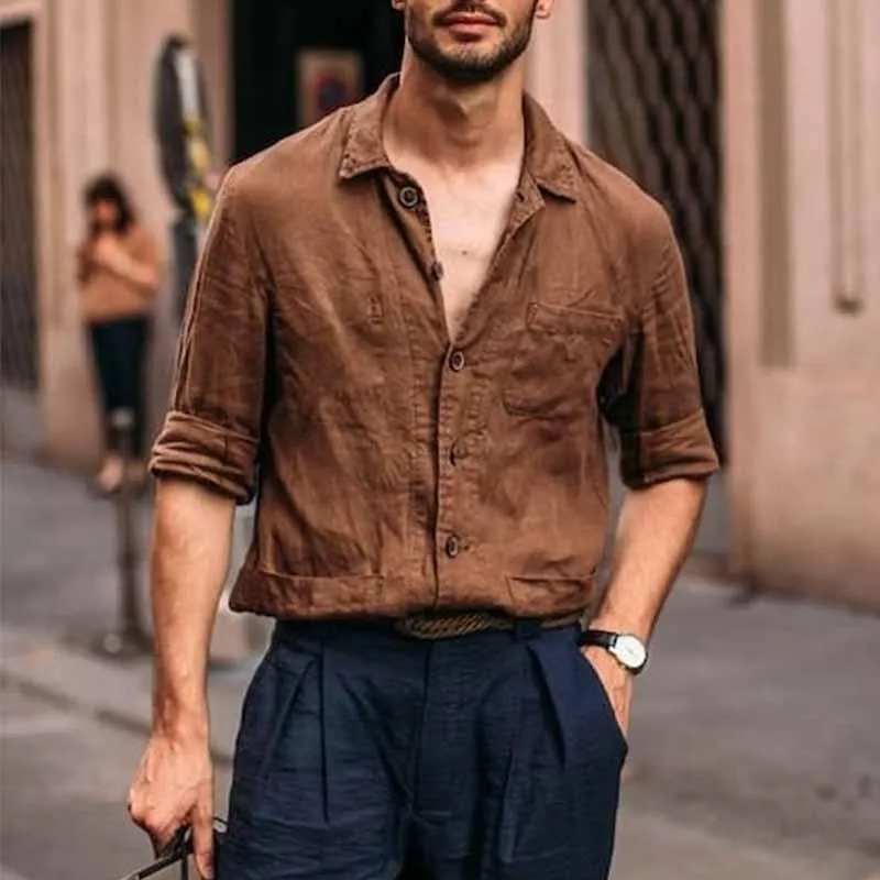 Men's Casual Solid Color Multi Pocket Long Sleeve Shirt 43743357M sold by Manly product image thumbnail 5