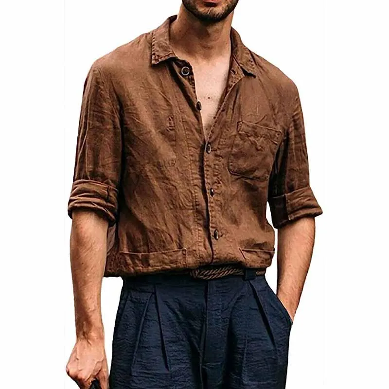 Men's Casual Solid Color Multi Pocket Long Sleeve Shirt 43743357M sold by Manly