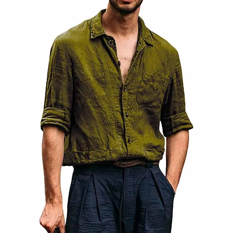 Men's Casual Solid Color Multi Pocket Long Sleeve Shirt 43743357M sold by Manly product image thumbnail 4