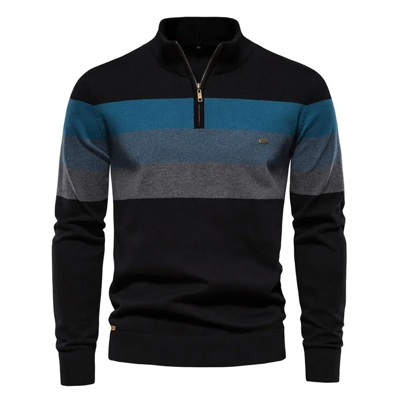 Men's Zip Collar Colorblock Stripes Slim Sweater 79445190Z sold by Manly product image thumbnail 3