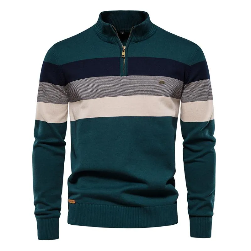 Men's Zip Collar Colorblock Stripes Slim Sweater 79445190Z sold by Manly product image thumbnail 4
