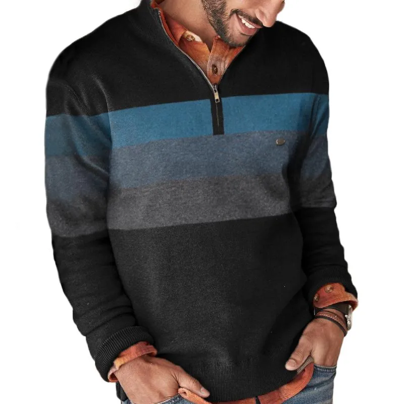 Men's Zip Collar Colorblock Stripes Slim Sweater 79445190Z sold by Manly