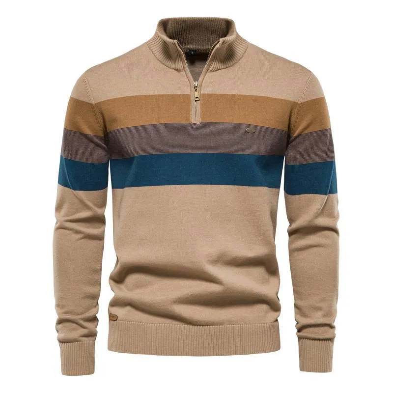 Men's Zip Collar Colorblock Stripes Slim Sweater 79445190Z sold by Manly product image thumbnail 5