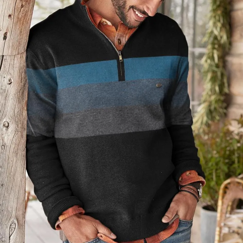 Men's Zip Collar Colorblock Stripes Slim Sweater 79445190Z sold by Manly product image thumbnail 2