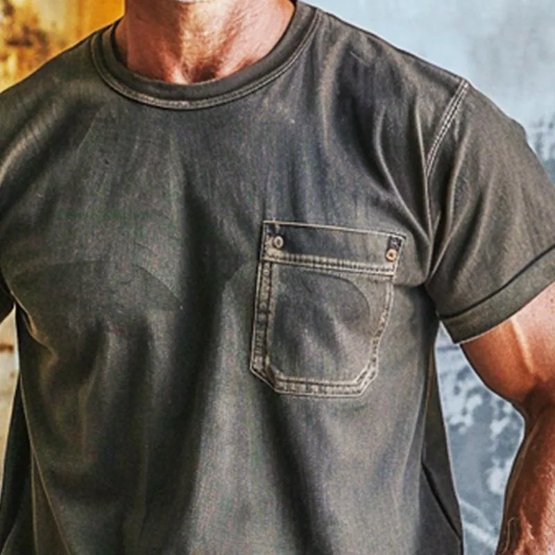 Men's Washed Vintage Short-sleeved Crew Neck T-shirt 17379800X sold by Manly product image thumbnail 3