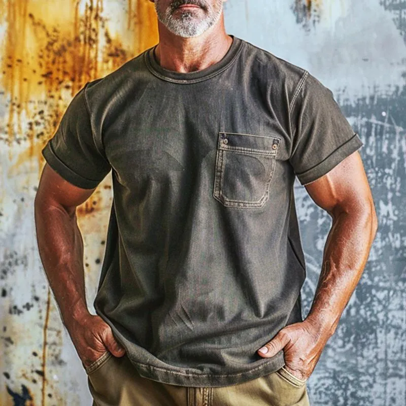 Men's Washed Vintage Short-sleeved Crew Neck T-shirt 17379800X sold by Manly product image thumbnail 4