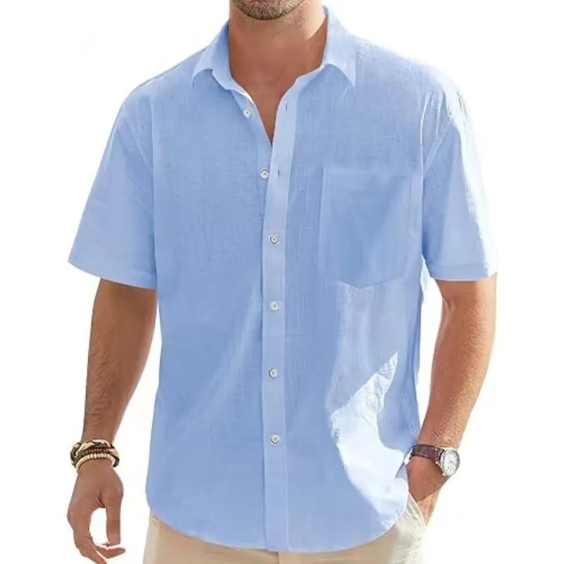 Men's Cotton and Linen Short Sleeve Button-down Shirt 00841139X sold by Manly
