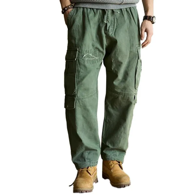 Men's Vintage Solid Color Multi-Pocket Cargo Pants 64054002Y sold by Manly