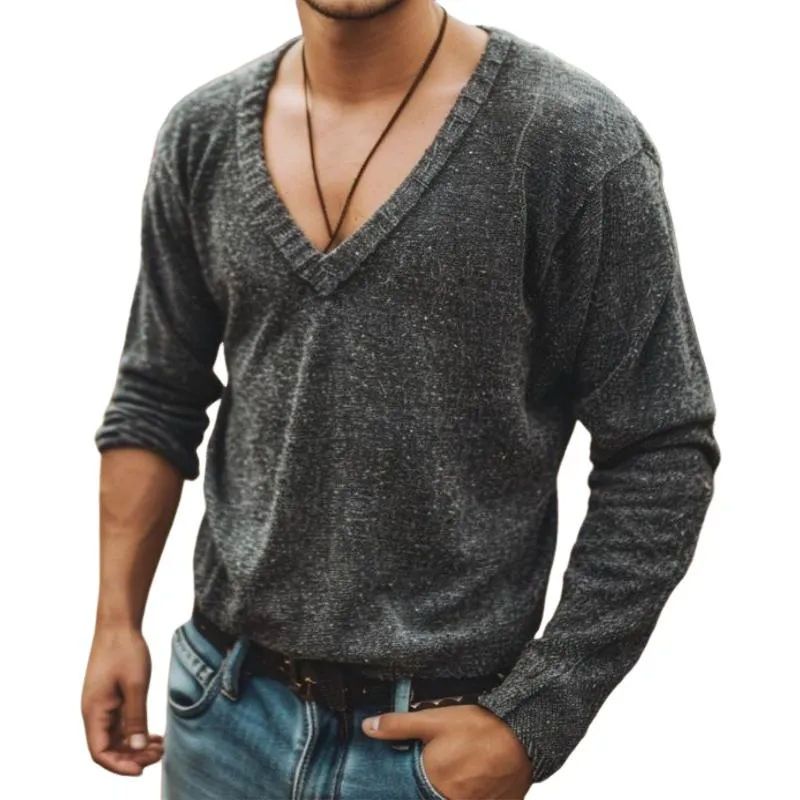 Men's Retro Casual V-Neck Heathered Sweater 98251625TO sold by Manly