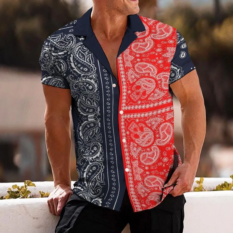 Men's Vintage Color Block Perris Cashew Flower Short Sleeve Shirt 70096440TO sold by Manly product image thumbnail 2