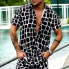 Men's Square Print Short Sleeve Shirt and Shorts Set 85163391Y sold by Manly