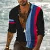 Men's Retro Striped Beach Stand Collar Long Sleeve Shirt 48886972TO sold by Manly