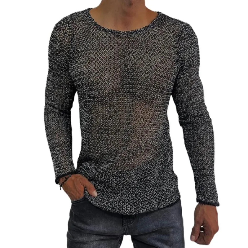 Men's Sexy Hollow Round Neck Slim Fit Knitted Pullover Sweater 73015113M sold by Manly